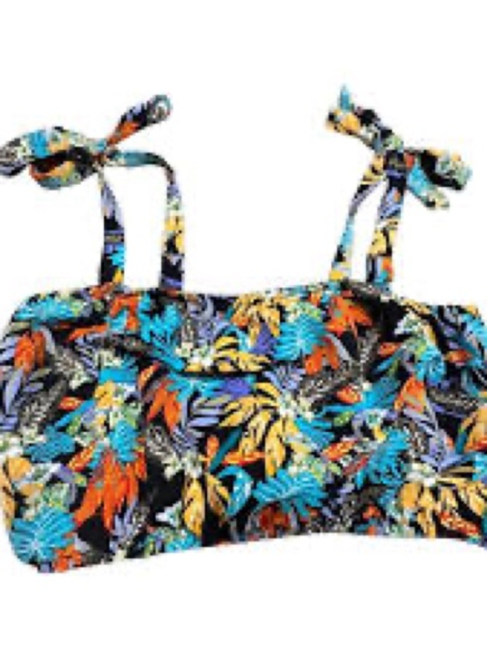 Lily Rose Black Bikini Top with Turquoise, Orange & Yellow Leaf Print